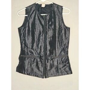 Vintage Exquz Black Vest Sleeveless Zip Front Pockets Punk Goth Dark‎ Academia